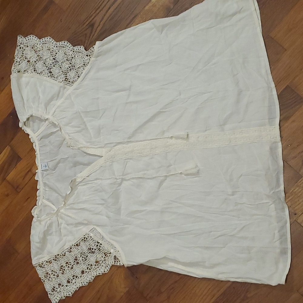 NWOT Old Navy TIE NECK Crochet Lace SHORT SLEEVE Popover Top/ Blouse XL - Picture 2 of 7